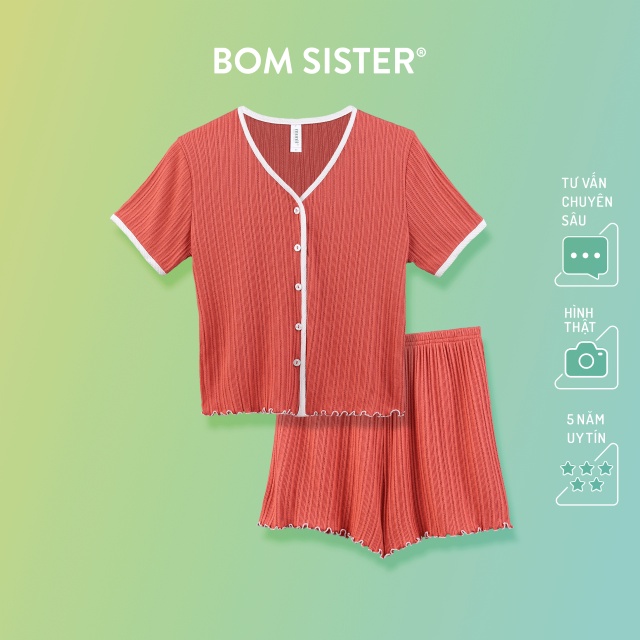 Set đồ ngủ áo ngắn tay quần đùi màu trơn BOM SISTER MUB001