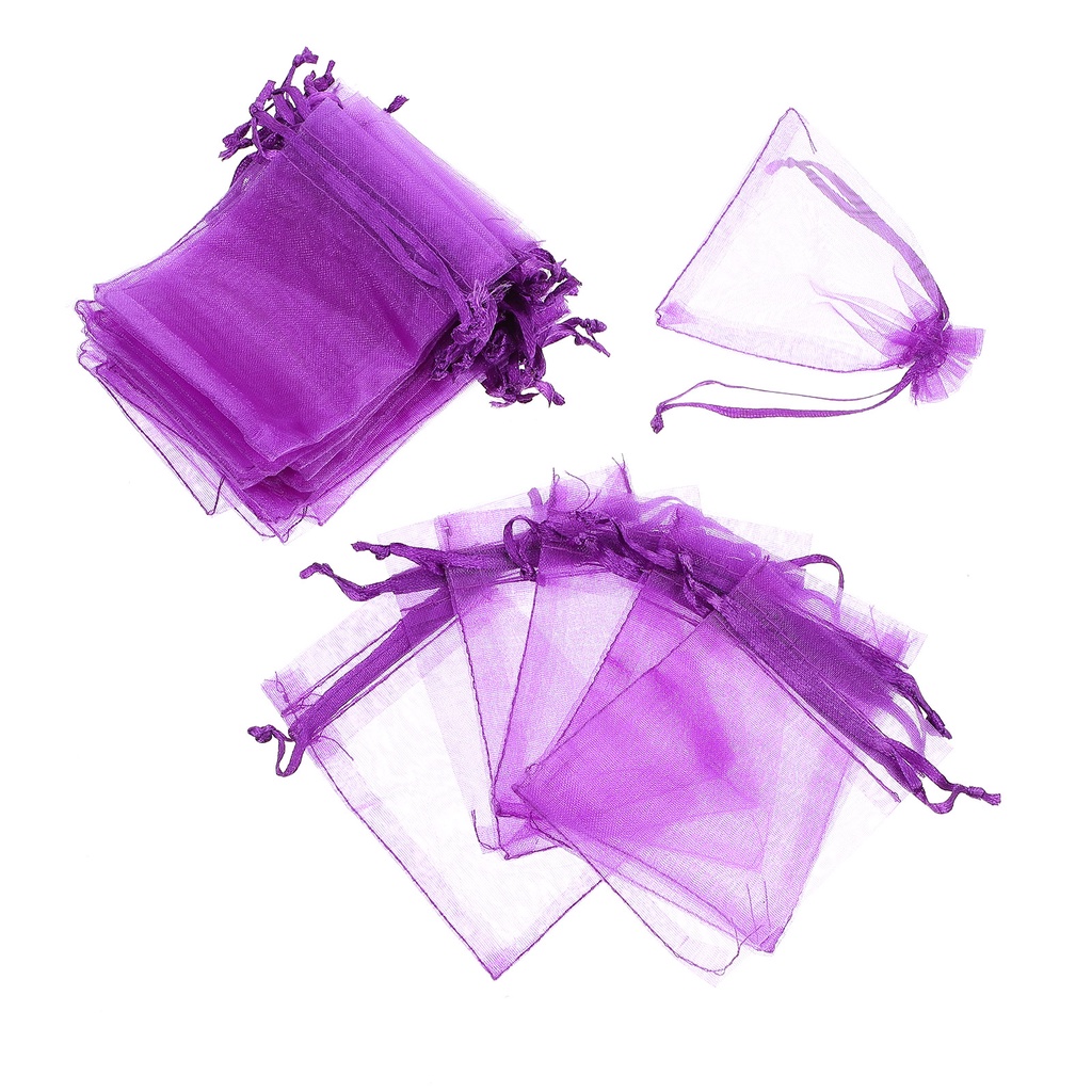 Set 100 Túi Đựng Kẹo Bằng Vải Organza Có Dây Rút Màu Tím Đậm