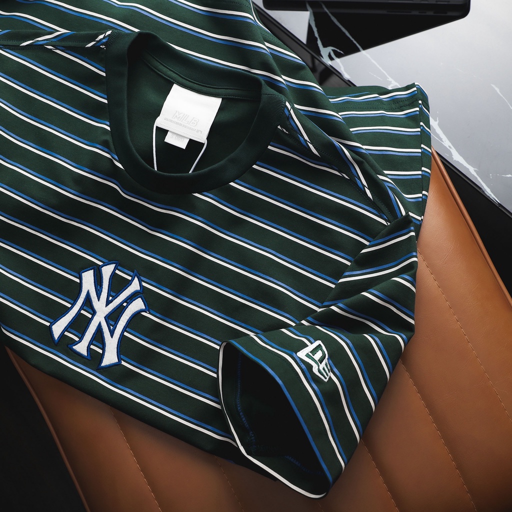 Áo thun thời trang unisex  kẻ sọc full,logo thêu nổi, chất cotton 100% MB09