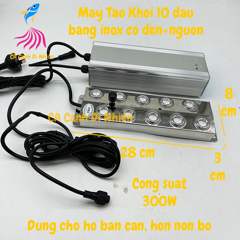 Máy tạo khói 10 ĐẦU LỚN inox phun sương có đèn led + kèm nguồn cho hòn non bộ, bán cạn