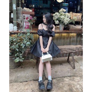 Đầm xốp bigsize hai dây rớt vai phối viền bèo (Thời trang Vicky G - Anitagreen ) HN0223