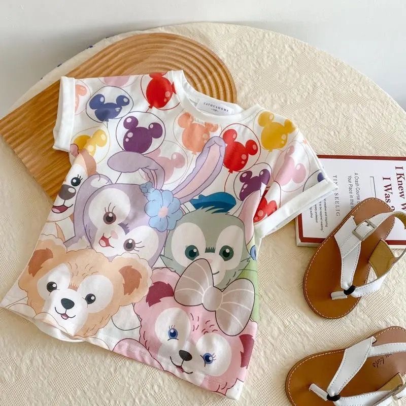 Babyfair Áo sơ mi bé gái vừa vặn giản dị Thời trang ngắn tay nhân vật hoạt hình dễ thương cho