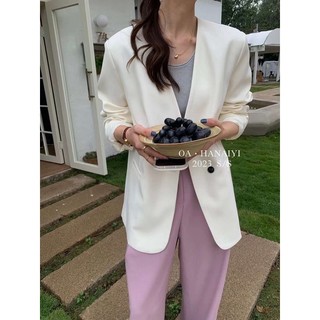 ( Ảnh thật ) H1119 Blazer không cổ 3 cúc hani