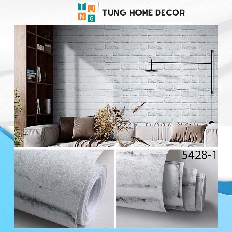 giấy dán tường giả bê tông cao cấp phòng khách hàn quốc phòng ngủ 3d TUNG HOME DECOR 5428-1 Màu Gạch Xám