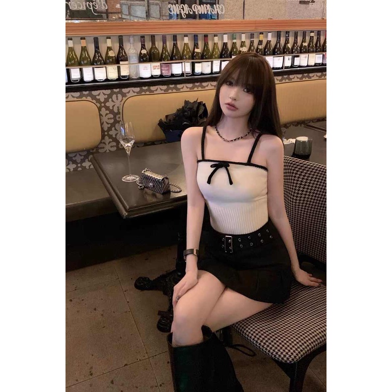 Áo Tank Top Dệt Kim Phối Nơ Thiết Kế Mới Thời Trang Mùa Hè Dành Cho Nữ