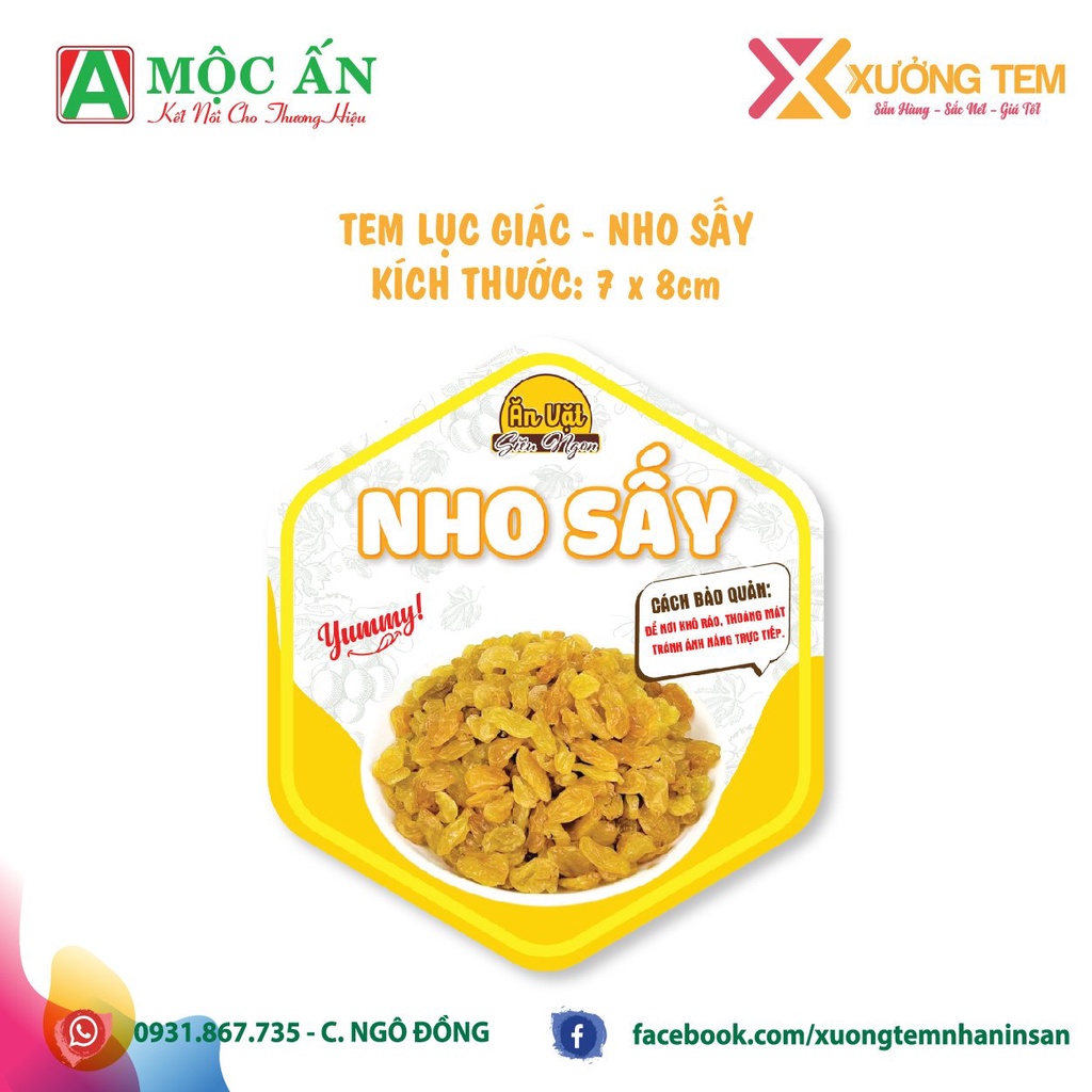 Tem Dán, Nhãn Dán Sản Phẩm Nho Sấy - Cán Bóng, Sắc Nét - Hàng Sẵn Tại Xưởng Tem