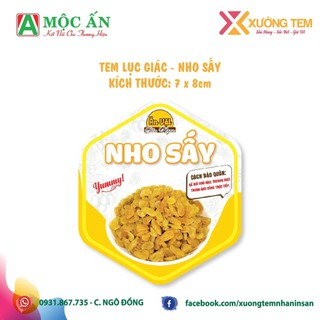 Tem dán, nhãn dán sản phẩm nho sấy - cán bóng, sắc nét - hàng sẵn tại xưởng tem