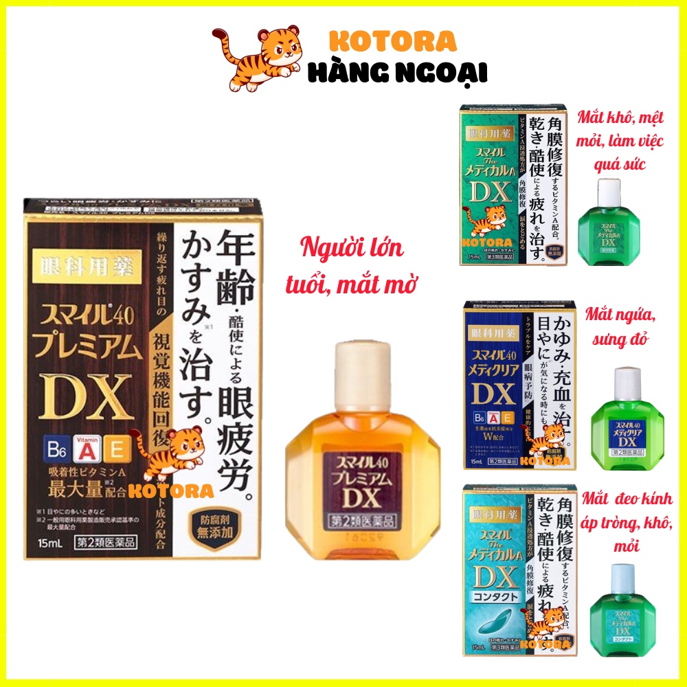 Nước nhỏ mắt cao cấp Lion Smile 40 Premium DX Nhật Bản15ml cho mắt khô, mệt mỏi, người lớn tuổi, sưng đỏ, kính áp tròng