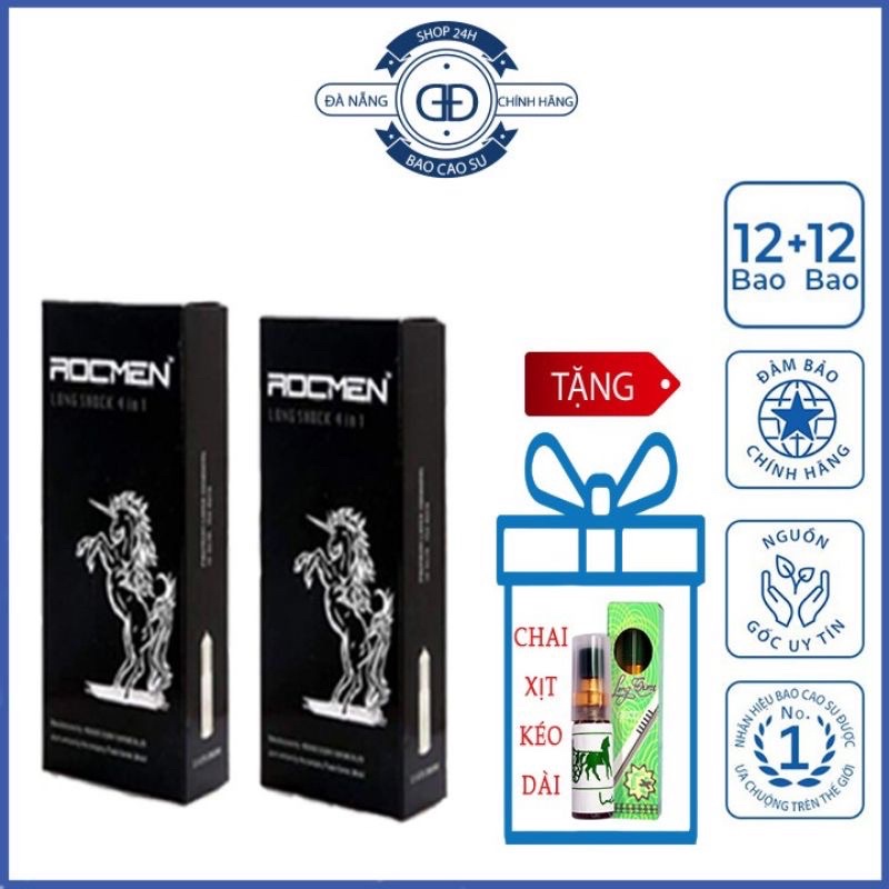 Bao Cao Su Cá Ngựa ROCMEN 4 IN 1 Đen Hộp 12 Chiếc 2hộp