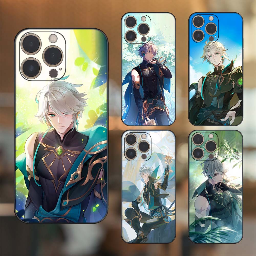 Ốp lưng iPhone 14 Pro dẻo đen cạnh vuông in hình Alhaitham Genshin Impact