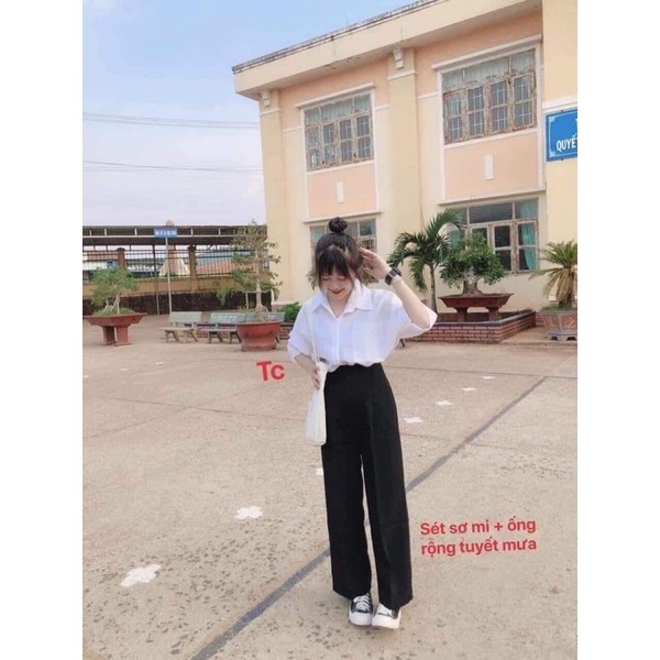 Quần Ống Rộng Chất Tuyết Mưa 1 Cúc Xịn Xò Dày Dặn