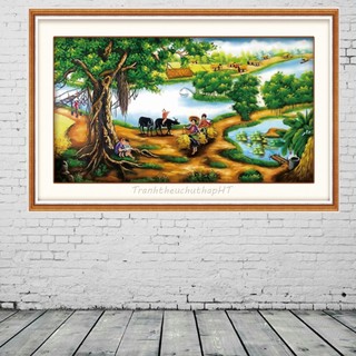 Tranh đính đá đồng quê KT:120x60cm, tranh chưa đính đá và chưa khung