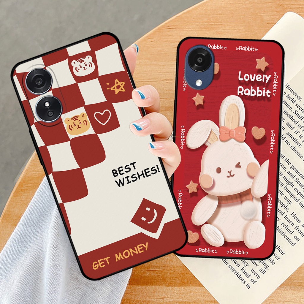 Ốp lưng Oppo A17 / Oppo A17k in hình caro đỏ, thỏ hồng may mắn, lovely rabbit