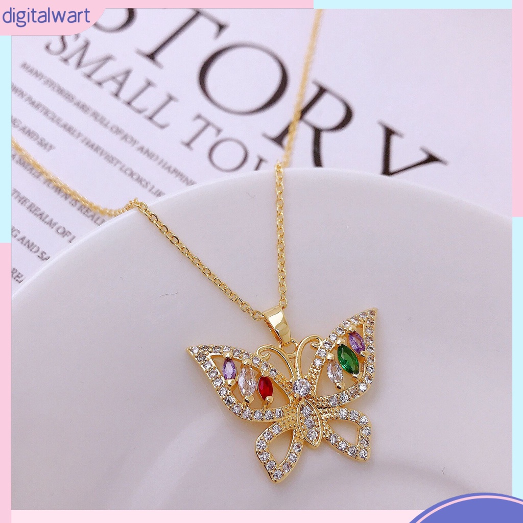 Vòng cổ Mạ Điện Mặt Hình Bướm Đính Đá Zircon Sang Trọng Thời Trang Cho Nữ