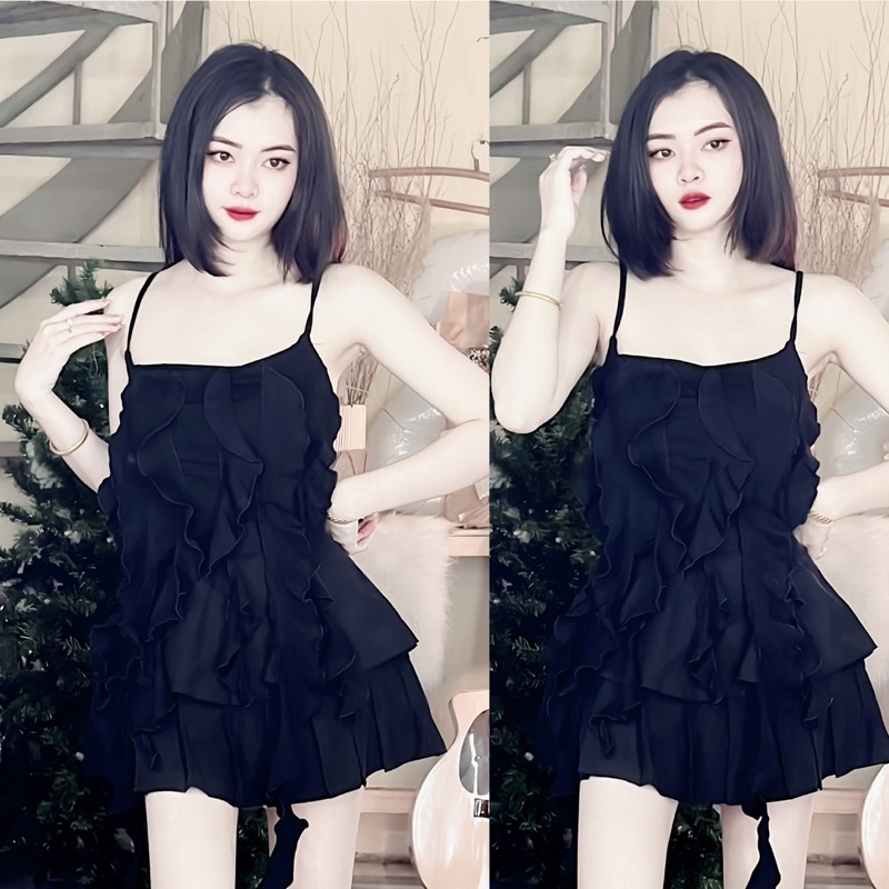 Set áo tua rua phối chân váy tầng xoè