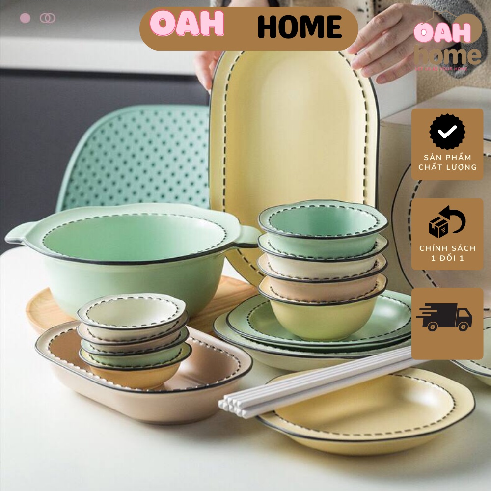 Bộ bát đĩa đa sắc pastel pc Nhật Bản màu vàng chanh