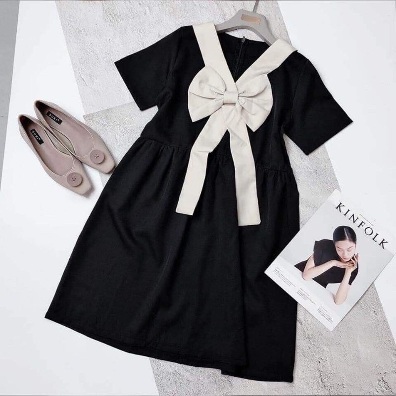 Váy Đũi V06- Đầm Baybedol Phối Nơ Cổ Sang Chảnh | BigBuy360 - bigbuy360.vn