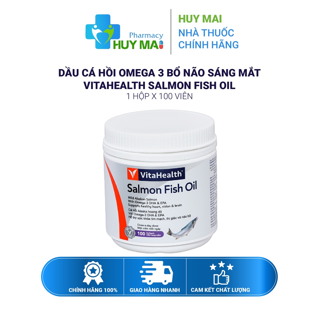 Dầu cá hồi Omega 3 bổ não sáng mắt VitaHealth Salmon Fish Oil Hộp 100 viên