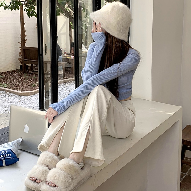 IELGY   Quần Dài Ống Rộng Lưng Cao Thời Trang Cho Nữ