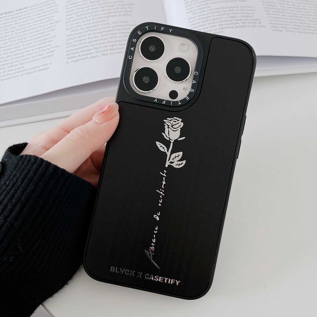 Ốp Điện Thoại Mặt Gương Đen Họa Tiết Đầu Lâu / Hoa / Da Rắn Cho iPhone 14ProMax 13 12 11