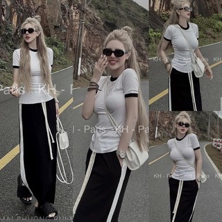 Set váy nữ mix áo thun viền mpb siêu hot , set áo kèm quần suông pha viền mpb