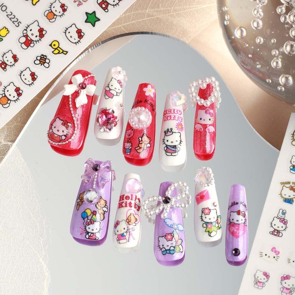 LOMBARD Miếng Dán Trang Trí Móng Tay Họa Tiết Hoạt Hình Trái Tim / Gấu / Mèo Dễ Thương