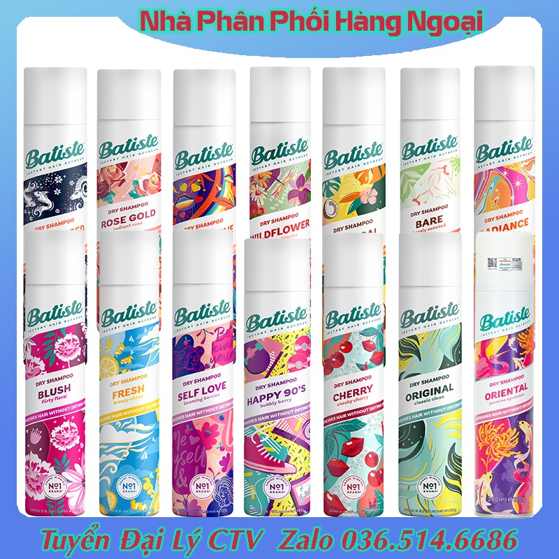 Dầu Gội Khô Batiste Dry Shampoo Hết Ngứa, Hết Bết Dính Tóc Bồng Bềnh Tức Thì 200ml