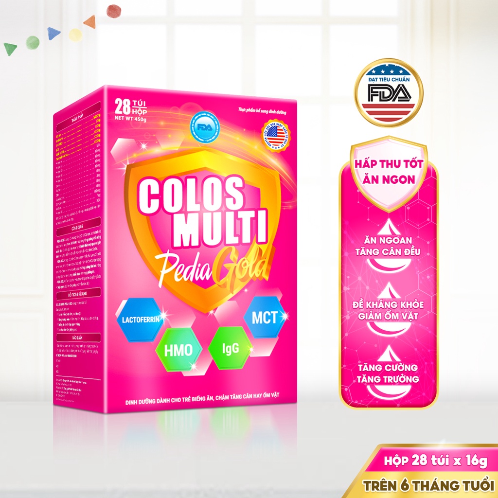 Sữa bột Colosmulti Pedia Gold hộp 28 gói x 16g chuyên biệt hỗ trợ giúp bé ăn ngoan