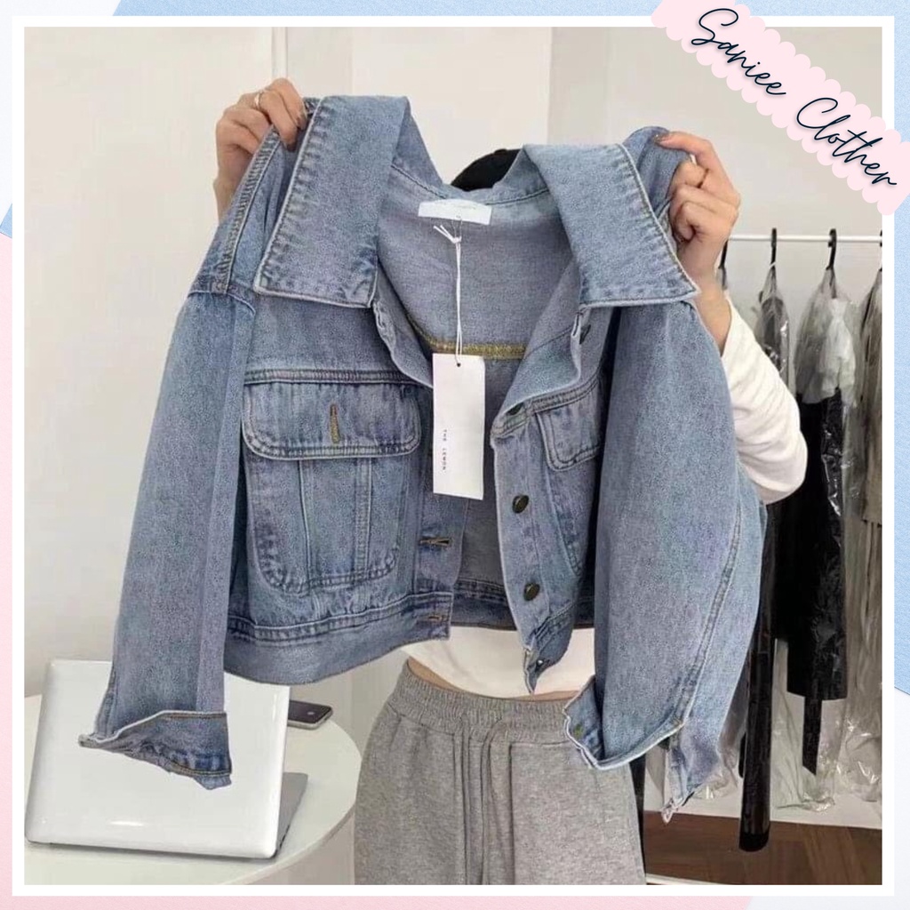 Áo khoác jean denim lửng, áo khoác jean nữ vải bò dày màu wax hàng freesize cao cấp SanieeClothes | BigBuy360 - bigbuy360.vn