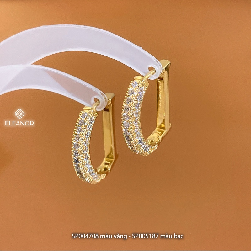 Bông tai nữ chuôi bạc 925 Eleanor Accessories hình chữ D đính đá phụ kiện trang sức 4708
