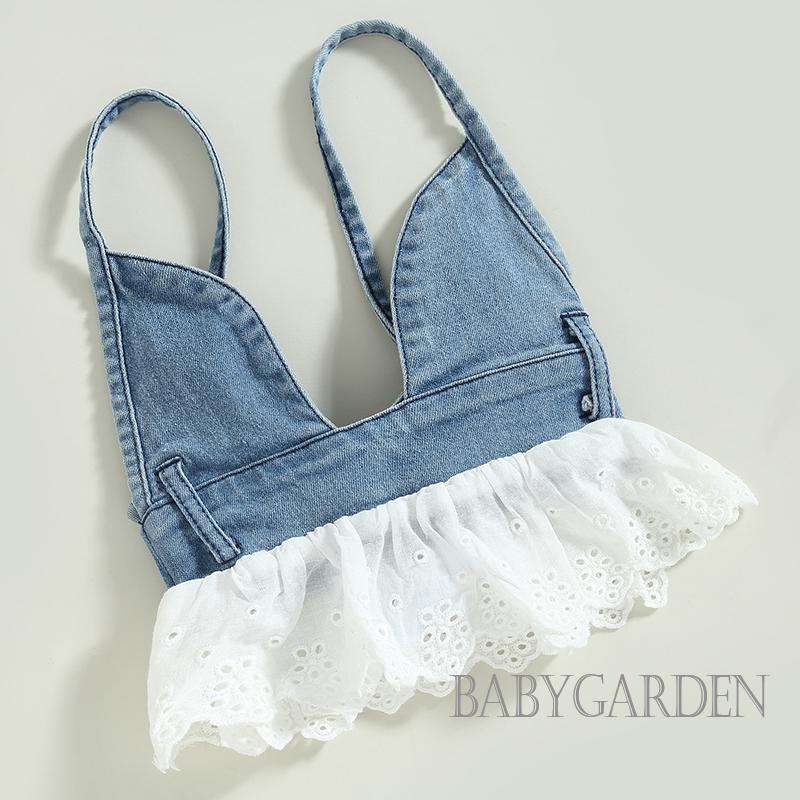 Bộ Quần Áo Bé Gái BABYGARDEN-6M-5Y. Áo hai dây Denim Phối Ren Hở Lưng Và Quần Short Denim Co Giãn Thời Trang