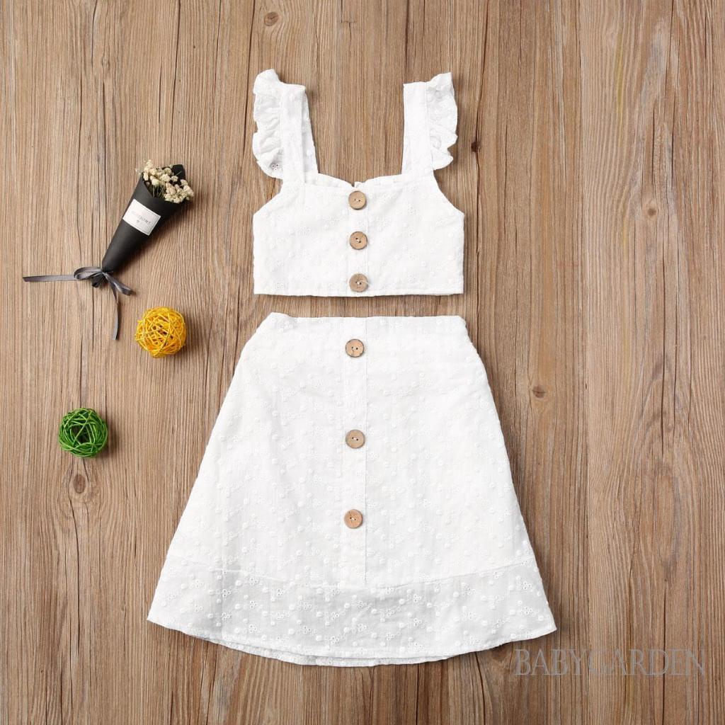 Set Áo Cổ Vuông Không Tay Màu Trơn + Chân Váy Lưng Thun Thời Trang Cho Bé Gái 1-6 Tuổi