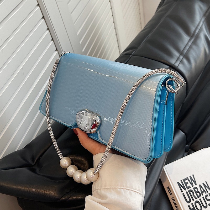 NUCELLE Túi Đeo Vai Bằng Da PU Màu Trơn Đính Ngọc Trai Thời Trang Cao Cấp Kiểu Hong Kong