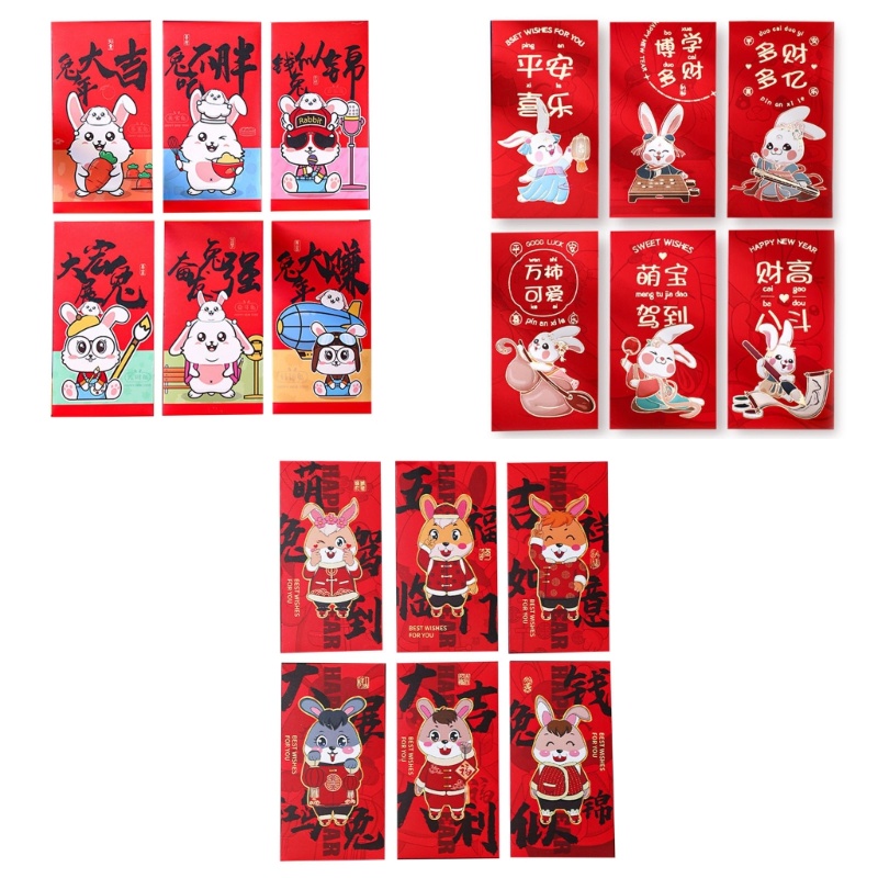 Set 6 Bao Lì Xì Năm Mới 2023 Hình Thỏ Xinh Xắn
