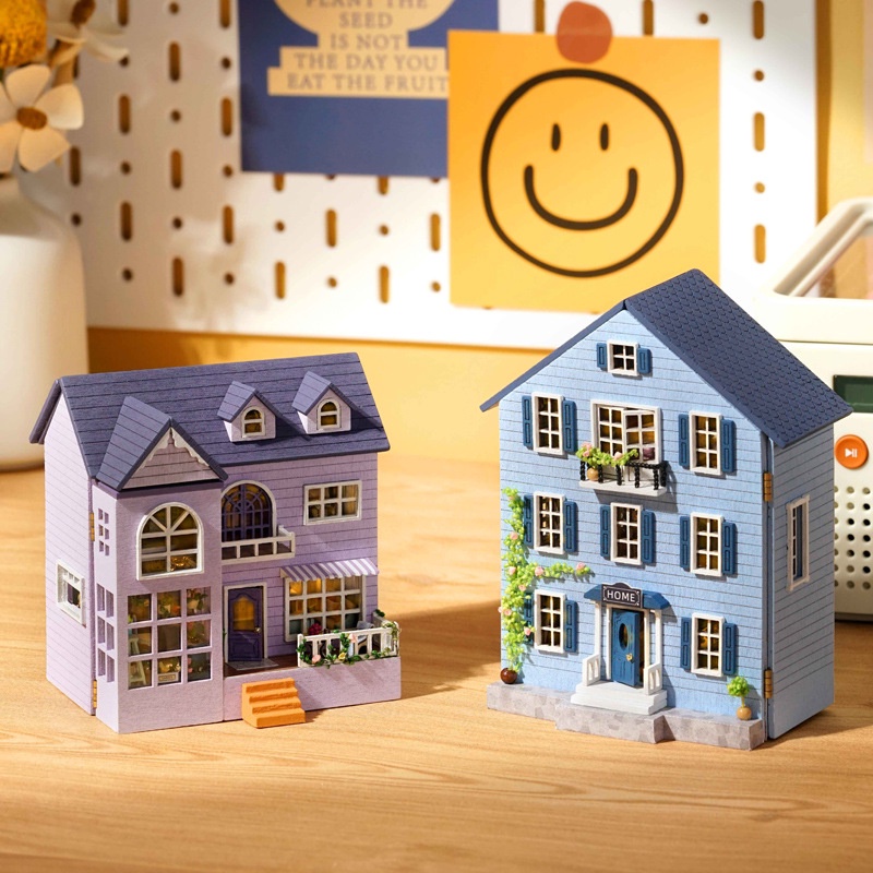Kèm Keo dán gỗ - Mô hình nhà gỗ lắp ráp búp bê Dollhouse DIY - D031 D032 Mini House Series