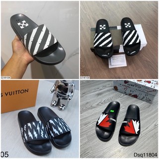 Dép nam quai ngang off white kẻ chéo siêu đẹp - dép off white nam đế cao su siêu bền