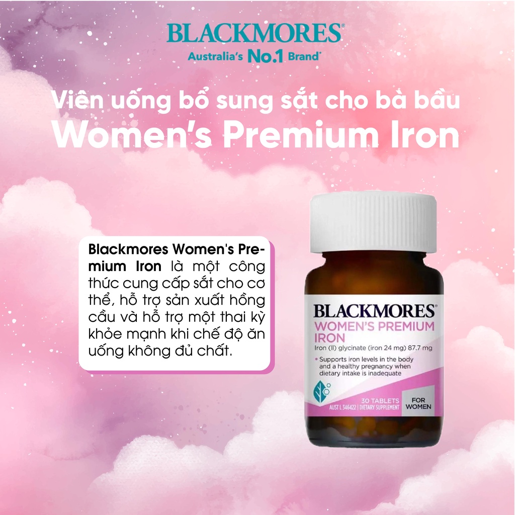 Viên uống bổ sung sắt cho bà bầu Pregnancy Iron Blackmores Úc 30 viên