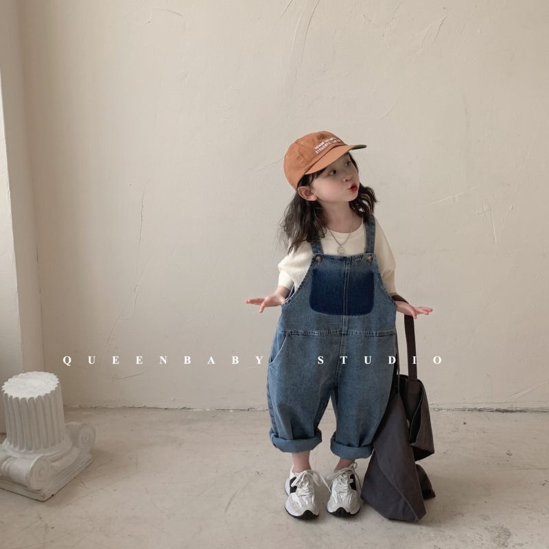 Quần Yếm Denim Ống Rộng Thời Trang Hàn Quốc Dành Cho Bé Gái