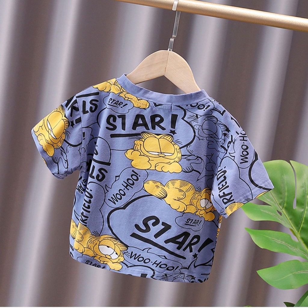 Áo Thun Tay Ngắn Nhuộm Màu Họa Tiết Hoạt Hình Kiểu Hàn Quốc Thời Trang Mùa Hè 2023 Cho Bé Trai