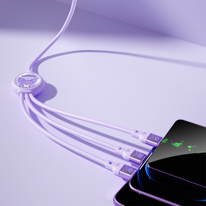 Dây Cáp Sạc Nhanh 2.1A Sanrio SJ-726 TYPE-C 3 Trong 1 Hình Kuromi Hello Kitty Cinnamoroll My Melody Dễ Thương