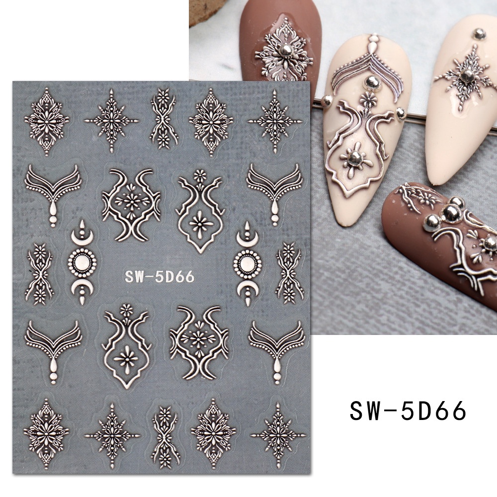 Miếng Dán Trang Trí Móng Tay 5D Họa Tiết Ren Màu Trắng Đen Sang Trọng