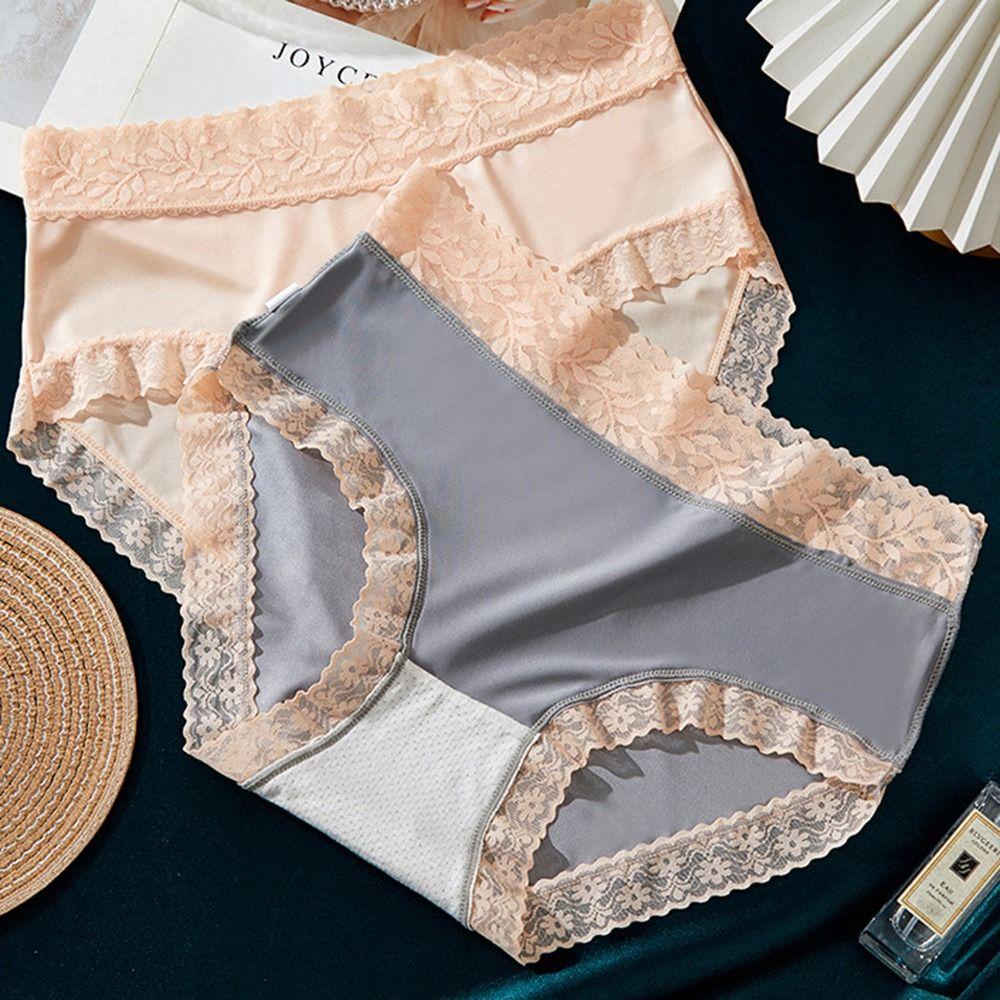Quần Lót Lụa Satin Viền Ren Thoải Mái Phong Cách Vintage Cho Nữ