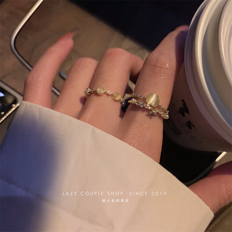 Nhẫn Đính Đá Opal Hình Hoa / Trái Tim Thời Trang Cho Nữ