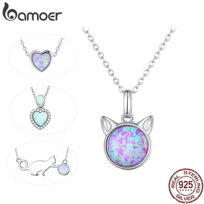 BAMOER Vòng cổ MặT HìNh MèO Và TráI Tim BạC 925 ThờI Trang Cho Nữ