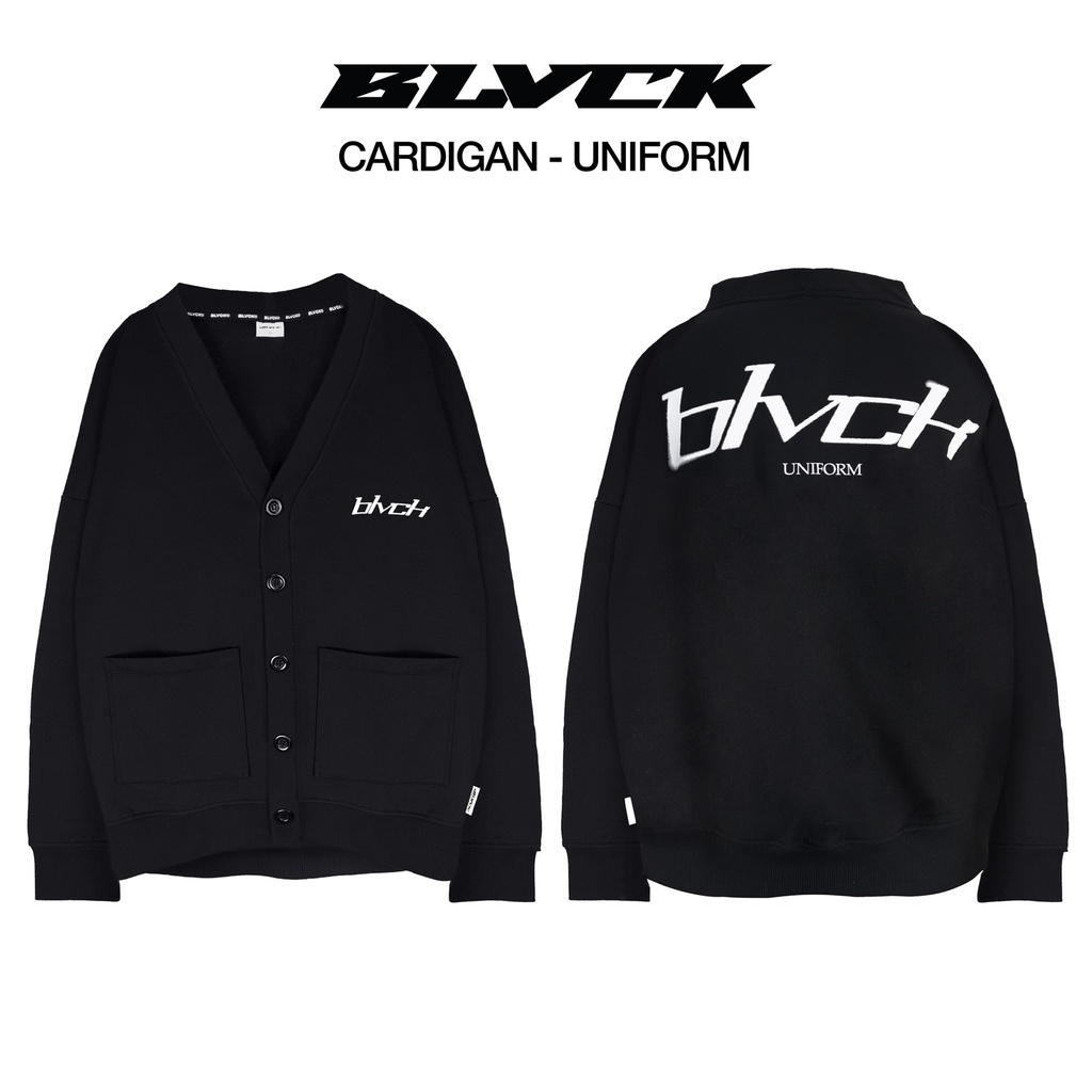 Áo khoác cardigan đen in Logo BLVCK