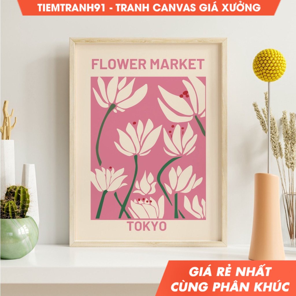Tranh treo tường Flower Market Pink Flower Shop Sign, Florist Gift, Flower Shop Decor, Tokyo Flower 