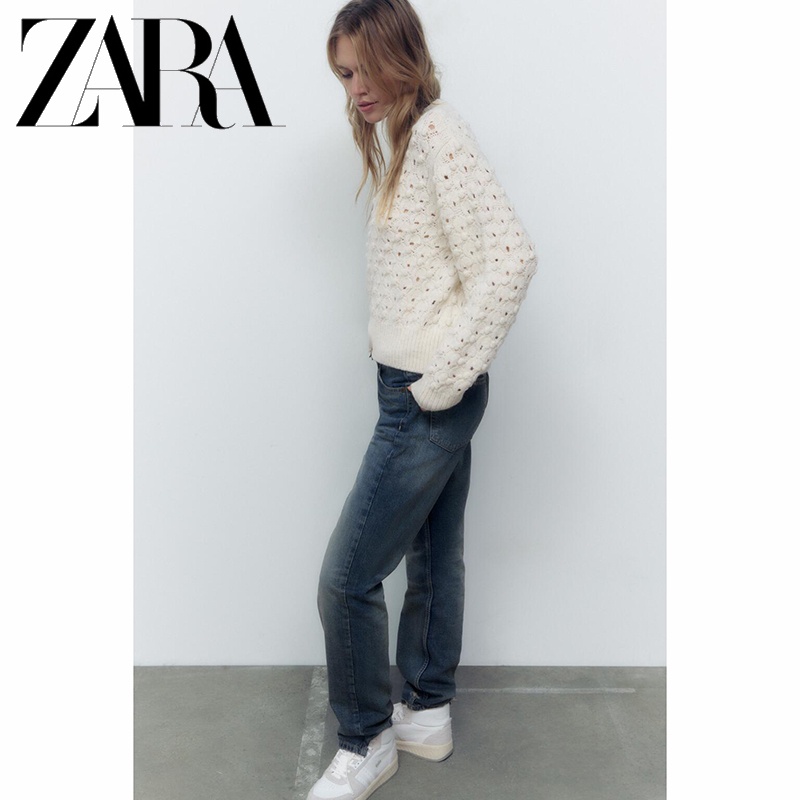 Áo Sweater Dệt Kim Tay Dài Cổ Tròn Hiệu ZARA Thời Trang Cho Nữ