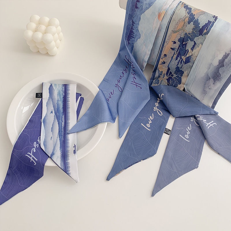 Khăn Quàng Cổ Thắt Nơ Lụa In Họa Tiết Nghệ Thuật Cổ Điển 160cm Trang Trí Tay Cầm Túi Xách