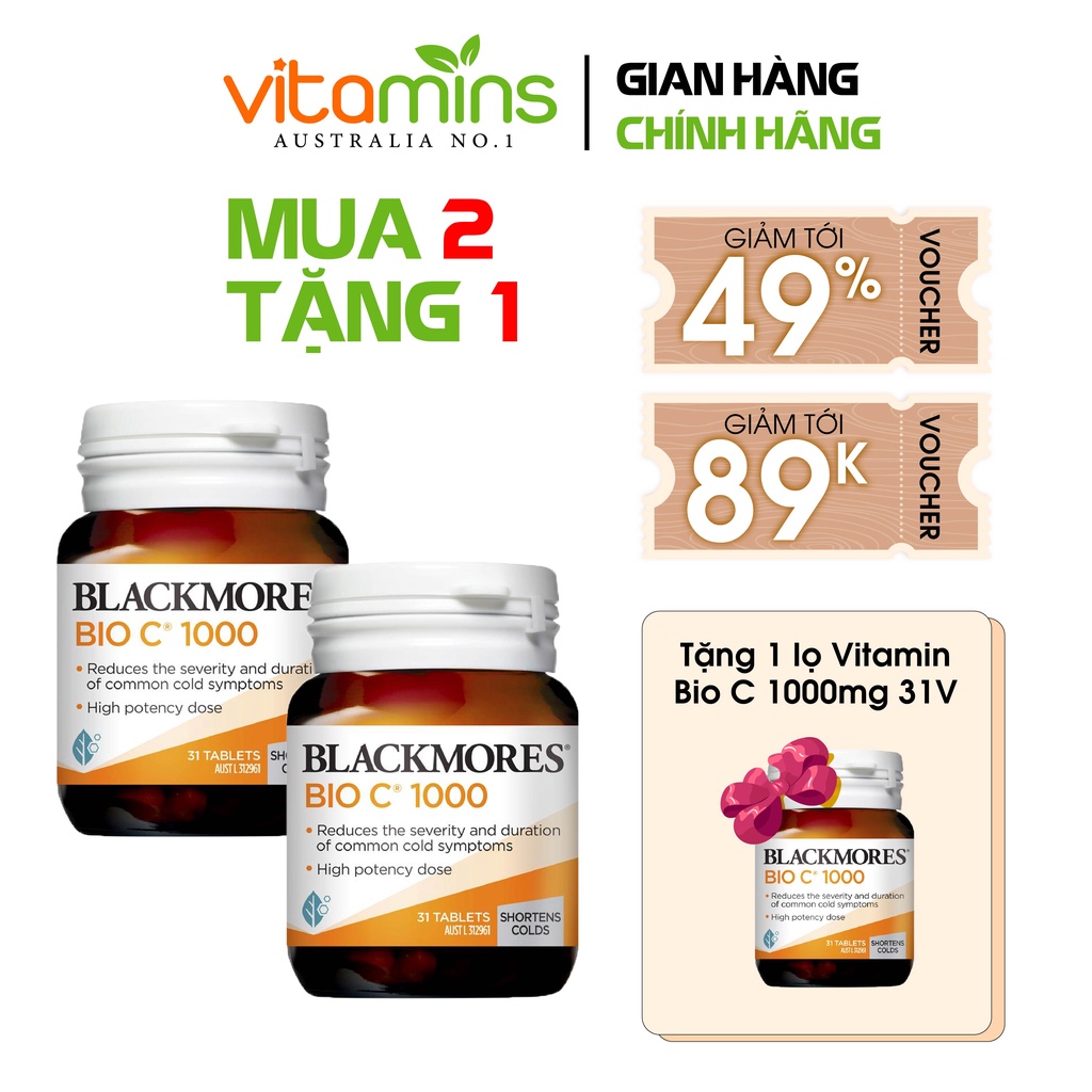 Viên uống bổ sung vitamin C Blackmores BioC 1000mg tăng cường sức đề kháng, sáng da 31 viên của Úc