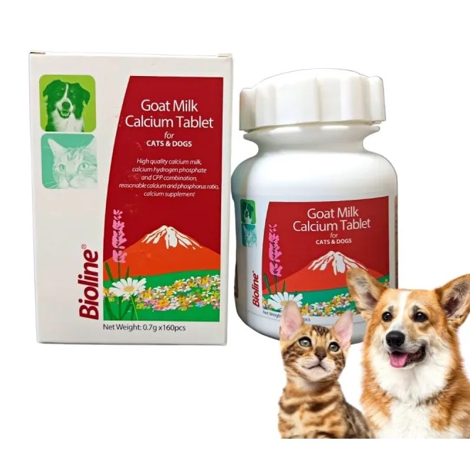 Viên sữa dê bổ sung Canxi cho chó mèo - Thương hiệu Bioline (160 viên/Hộp)